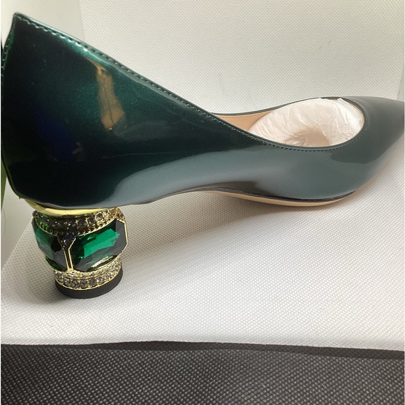 NEW FSJ Women Bridal Pointed Toe Chunky Block Low Heel Crystal Pumps Slip on. - Picture 14 of 15